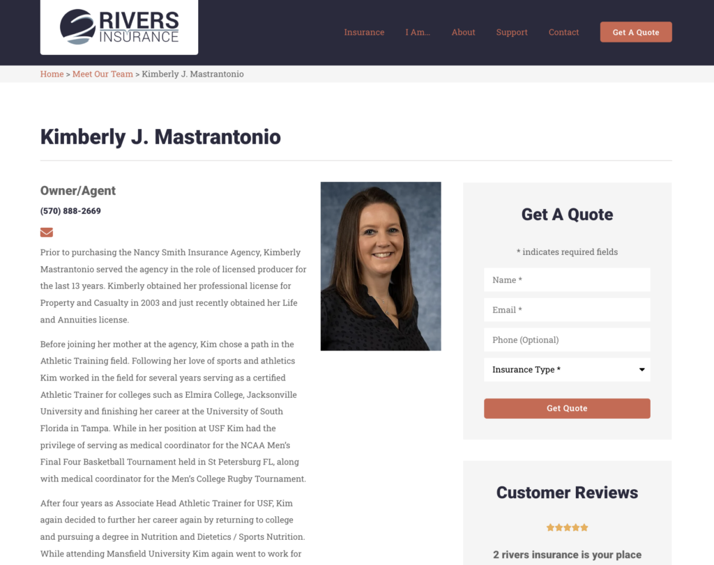 Rivers Insurance Team Page